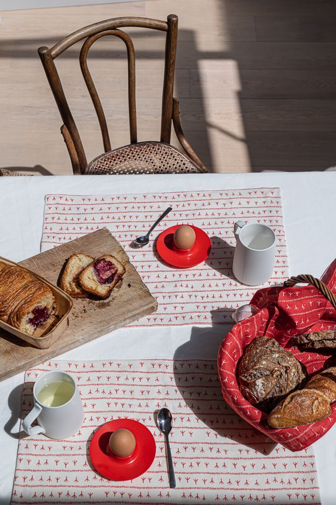 Table linen - Serviette de table (par 2) 100% lin - 45x45cm - Motif ARRASTA PÉ couleur rouge TERRA - SABIÁ DESIGN