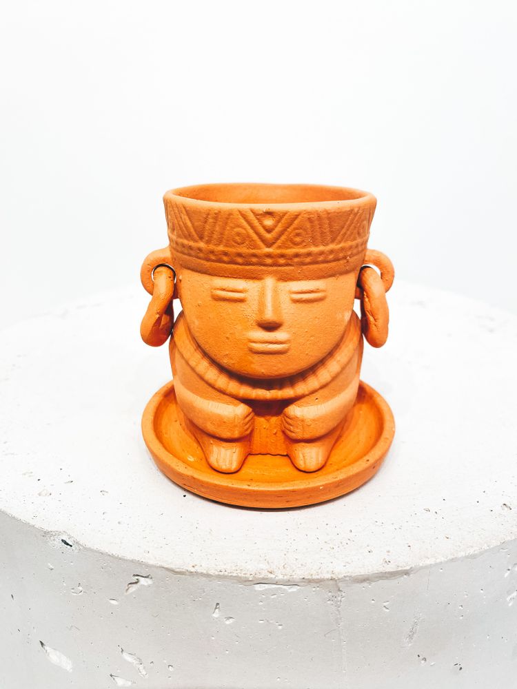 Pottery - Muisca Man Face Terracotta Pot D7 H8 - COLOMBIAN BOHO