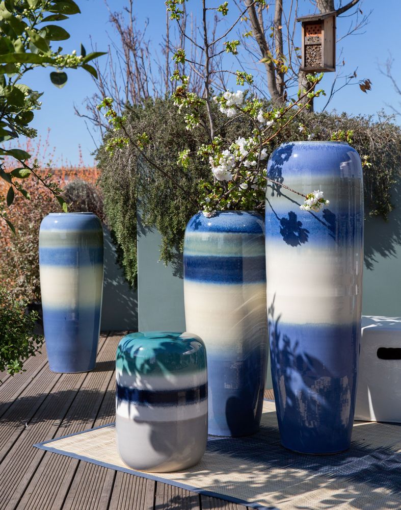 Céramique - Jarre Tanah H90 en céramique bleu beige - CFOC