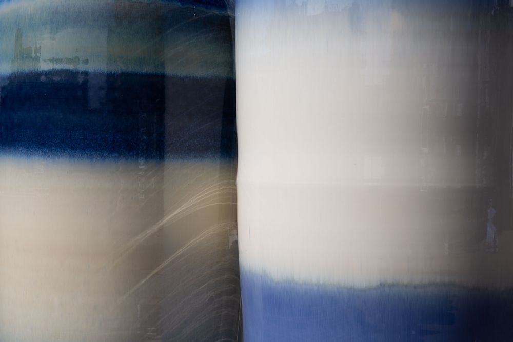 Céramique - Jarre Tanah H90 en céramique bleu beige - CFOC