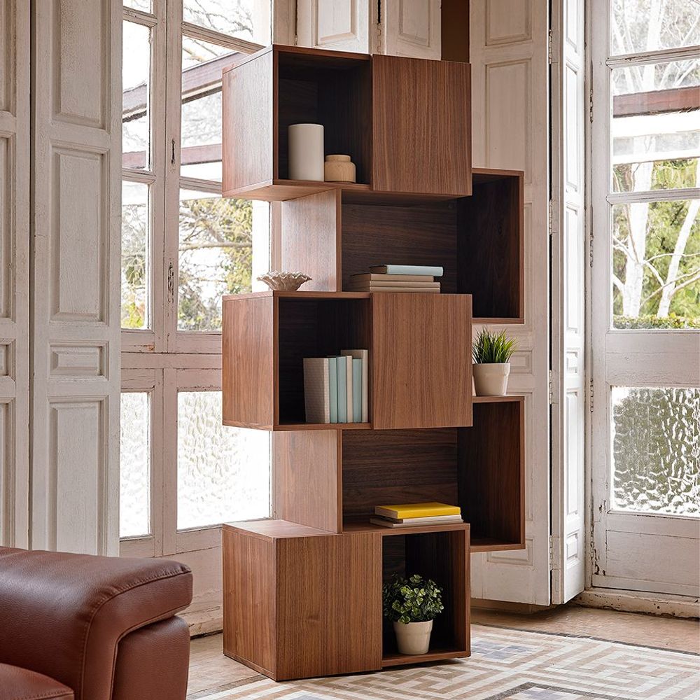 Office furniture and storage - Walnut wood shelving unit with doors - ANGEL CERDÁ