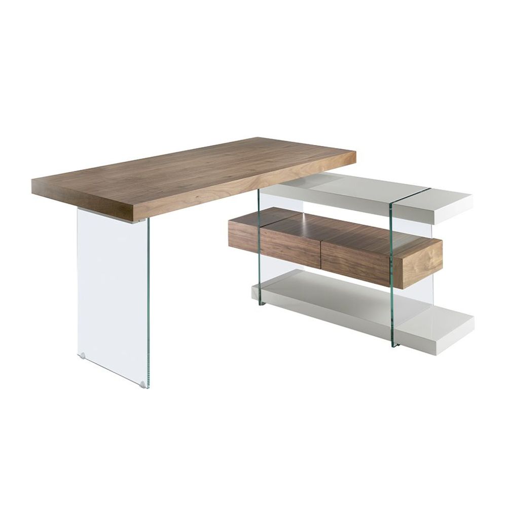 Office furniture and storage - Walnut and glass office desk - ANGEL CERDÁ