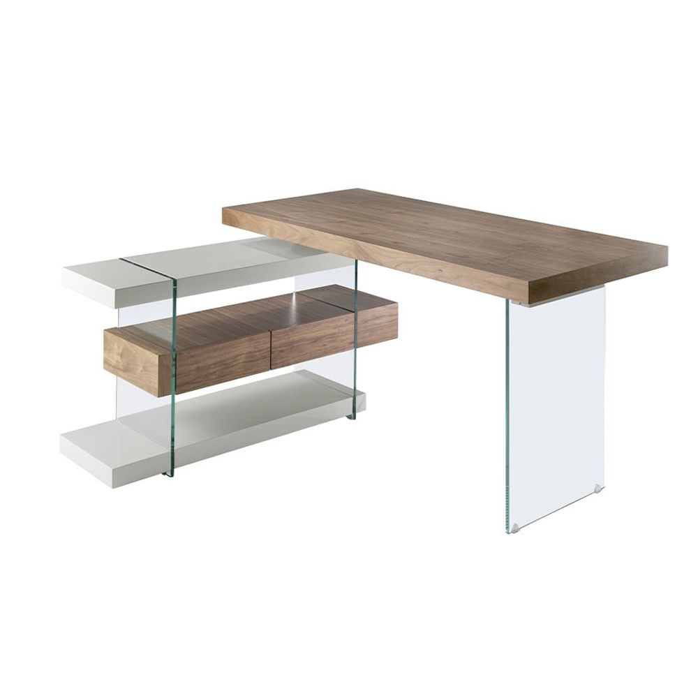 Office furniture and storage - Walnut and glass office desk - ANGEL CERDÁ