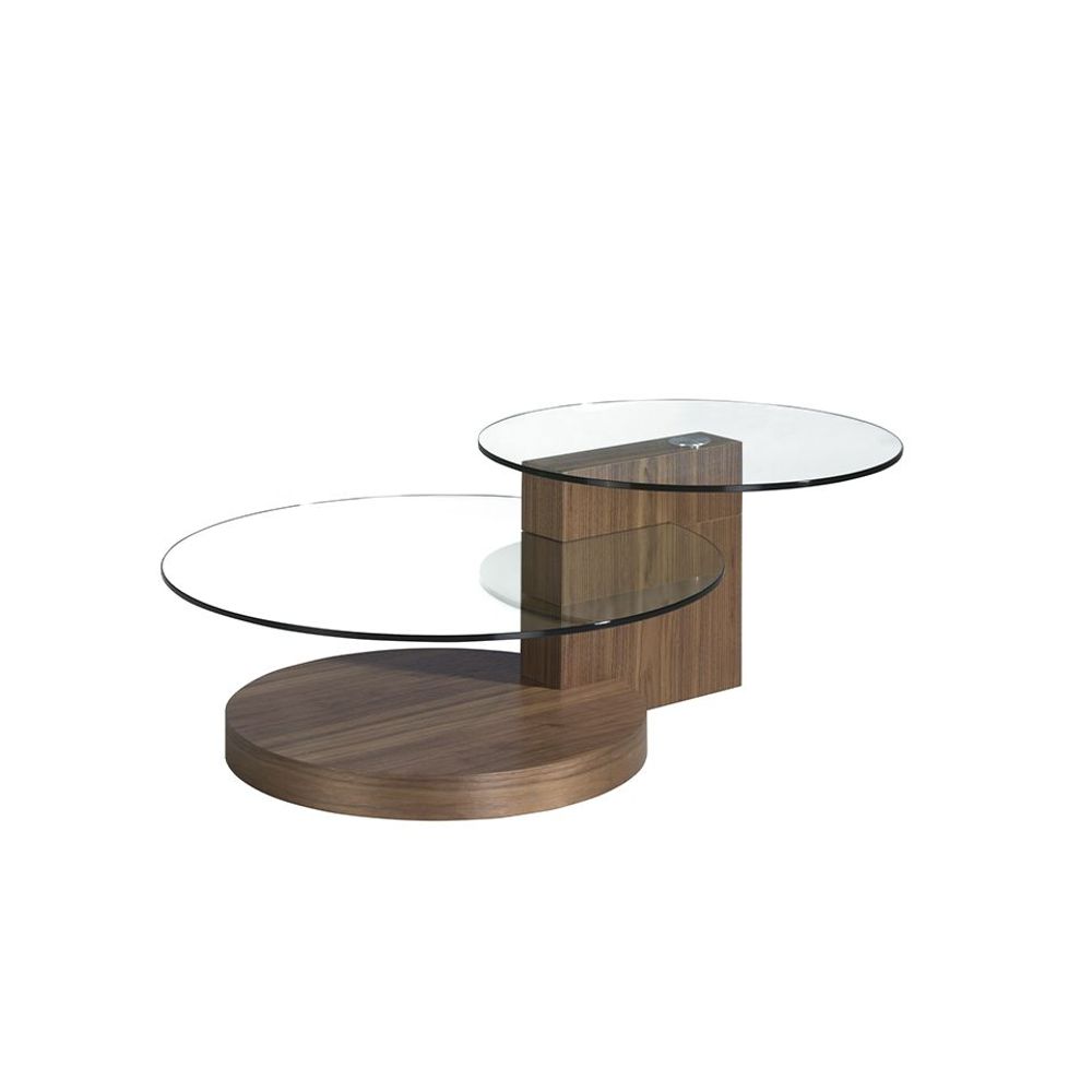 Coffee tables - Walnut glass round top coffee table - ANGEL CERDÁ