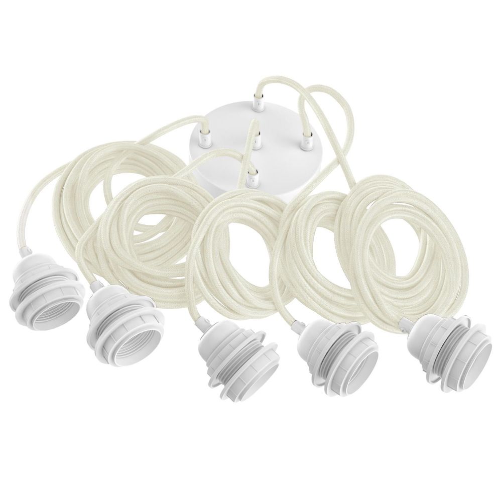 Hanging lights - Hang-5 Suspension French Linen Ceiling Lamp - 5 Wire 2.50m - White Headlamp and Socket - HOOPZÏ