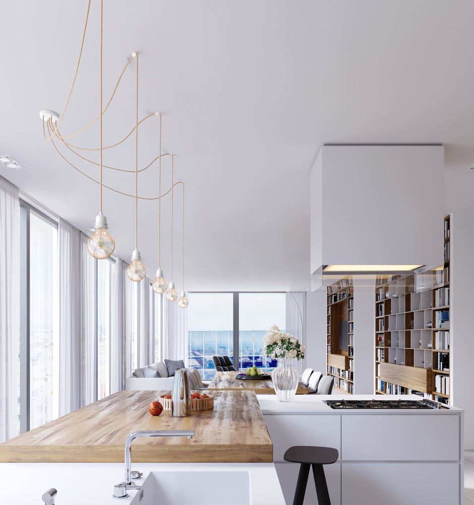 Hanging lights - Hang-5 Suspension French Linen Ceiling Lamp - 5 Wire 2.50m - White Headlamp and Socket - HOOPZÏ