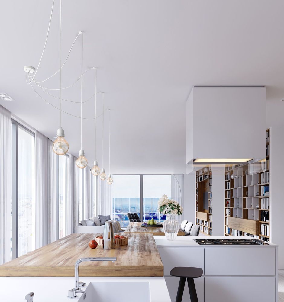 Hanging lights - Hang-5 Suspension French Linen Ceiling Lamp - 5 Wire 2.50m - White Headlamp and Socket - HOOPZÏ