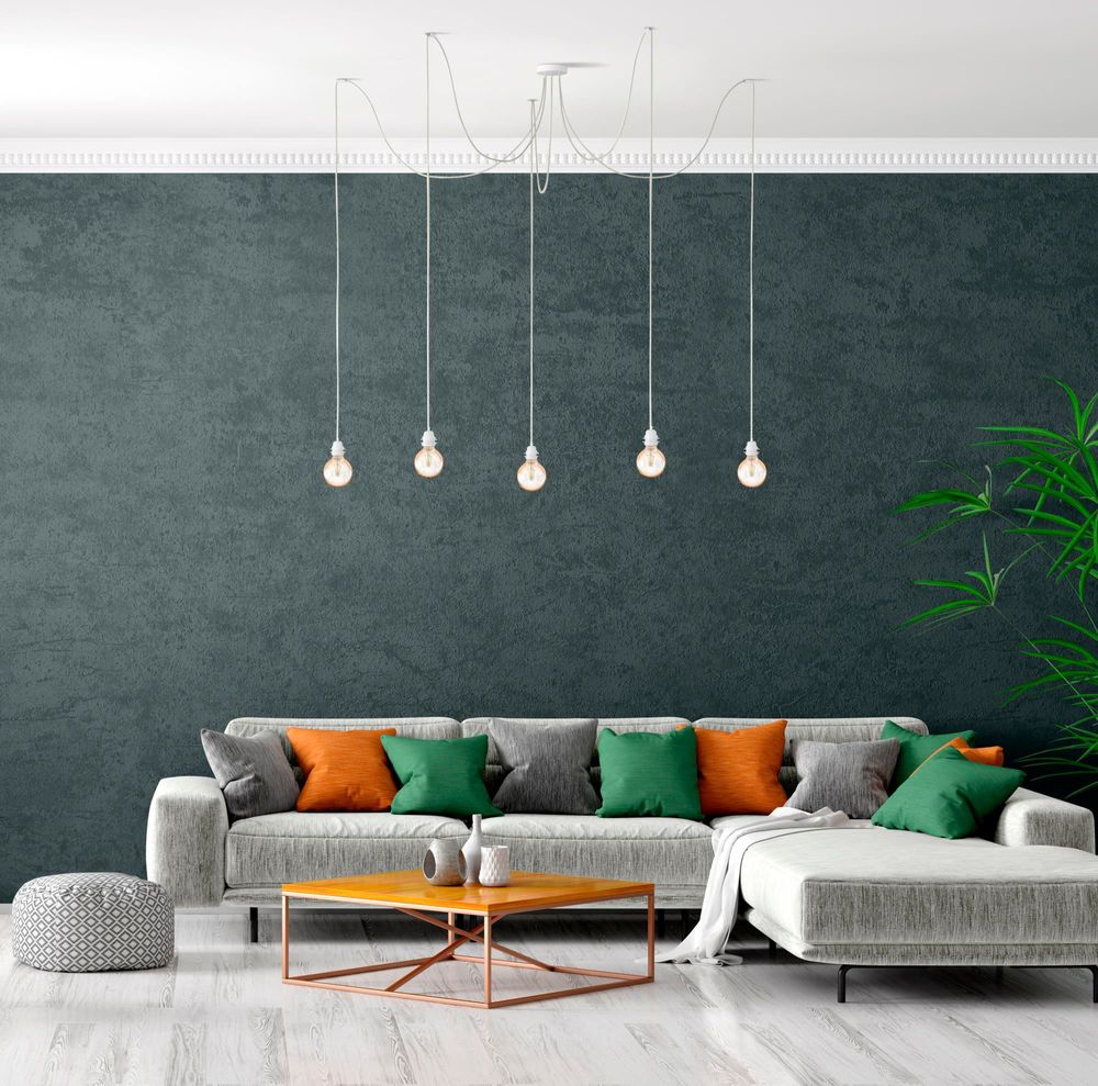 Hanging lights - Hang-5 Suspension French Linen Ceiling Lamp - 5 Wire 2.50m - White Headlamp and Socket - HOOPZÏ