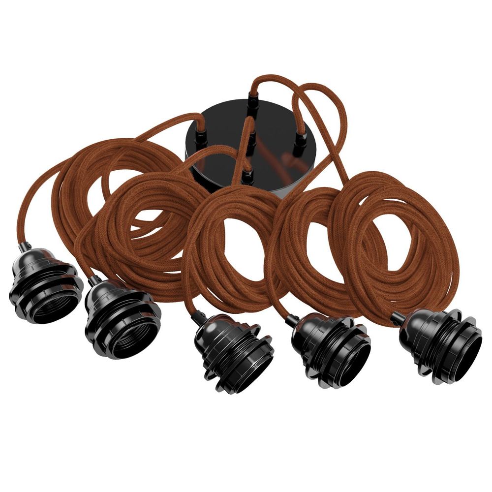 Suspensions - Hang-5 Suspension Plafonnier en Lin Français  - 5 Fils 2,50m - Pavillon et douille Noir - HOOPZÏ