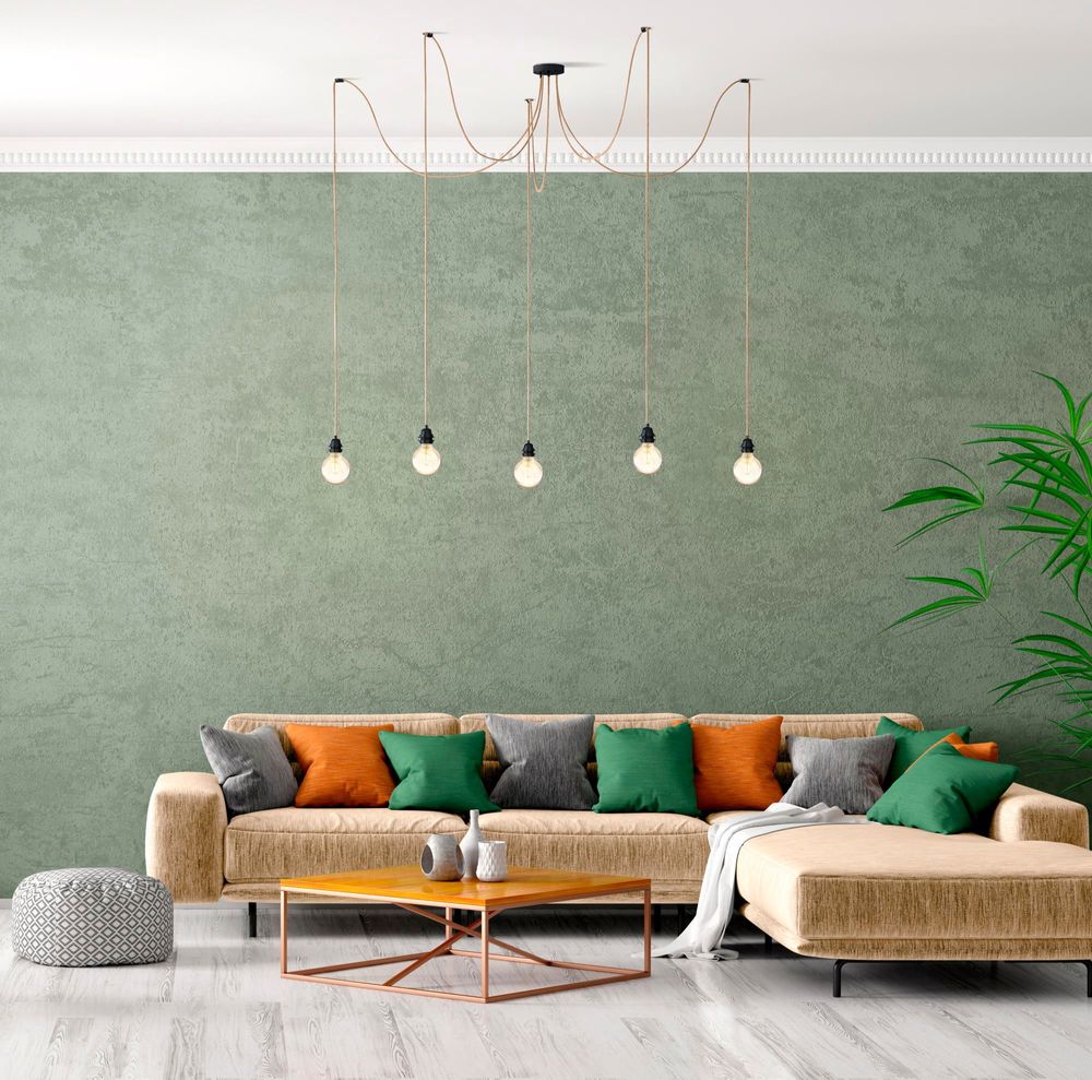 Suspensions - Hang-5 Suspension Plafonnier en Lin Français  - 5 Fils 2,50m - Pavillon et douille Noir - HOOPZÏ