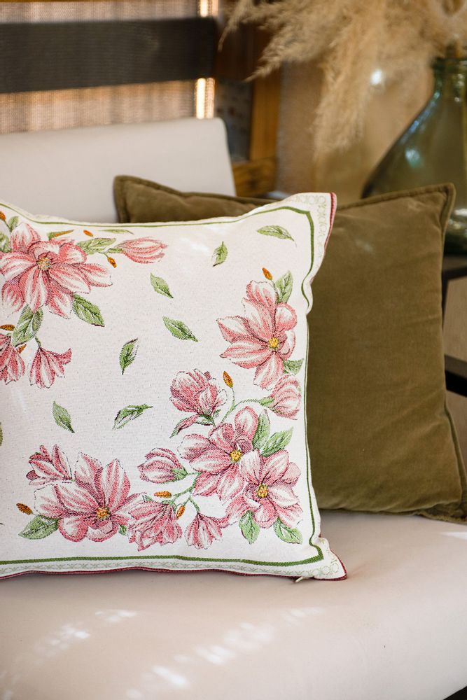 Couettes et oreillers  - Housse de coussin Jacquard - Magnolia - TISSUS TOSELLI