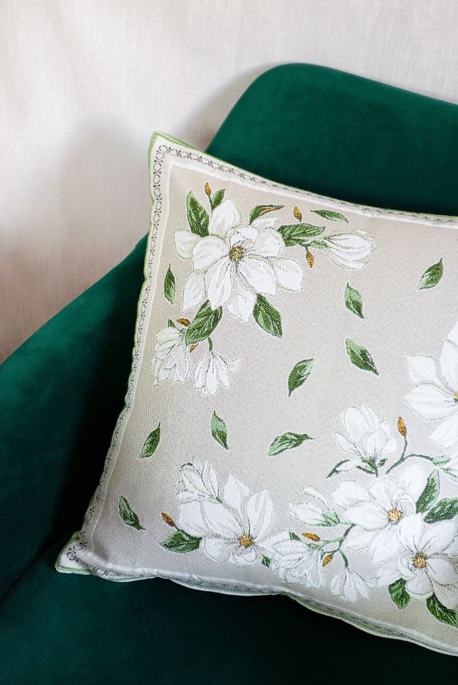 Couettes et oreillers  - Housse de coussin Jacquard - Magnolia - TISSUS TOSELLI