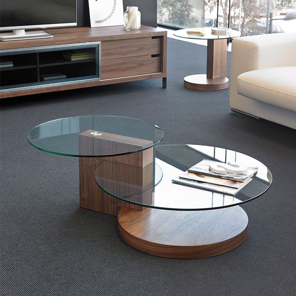 Coffee tables - Walnut glass round top coffee table - ANGEL CERDÁ