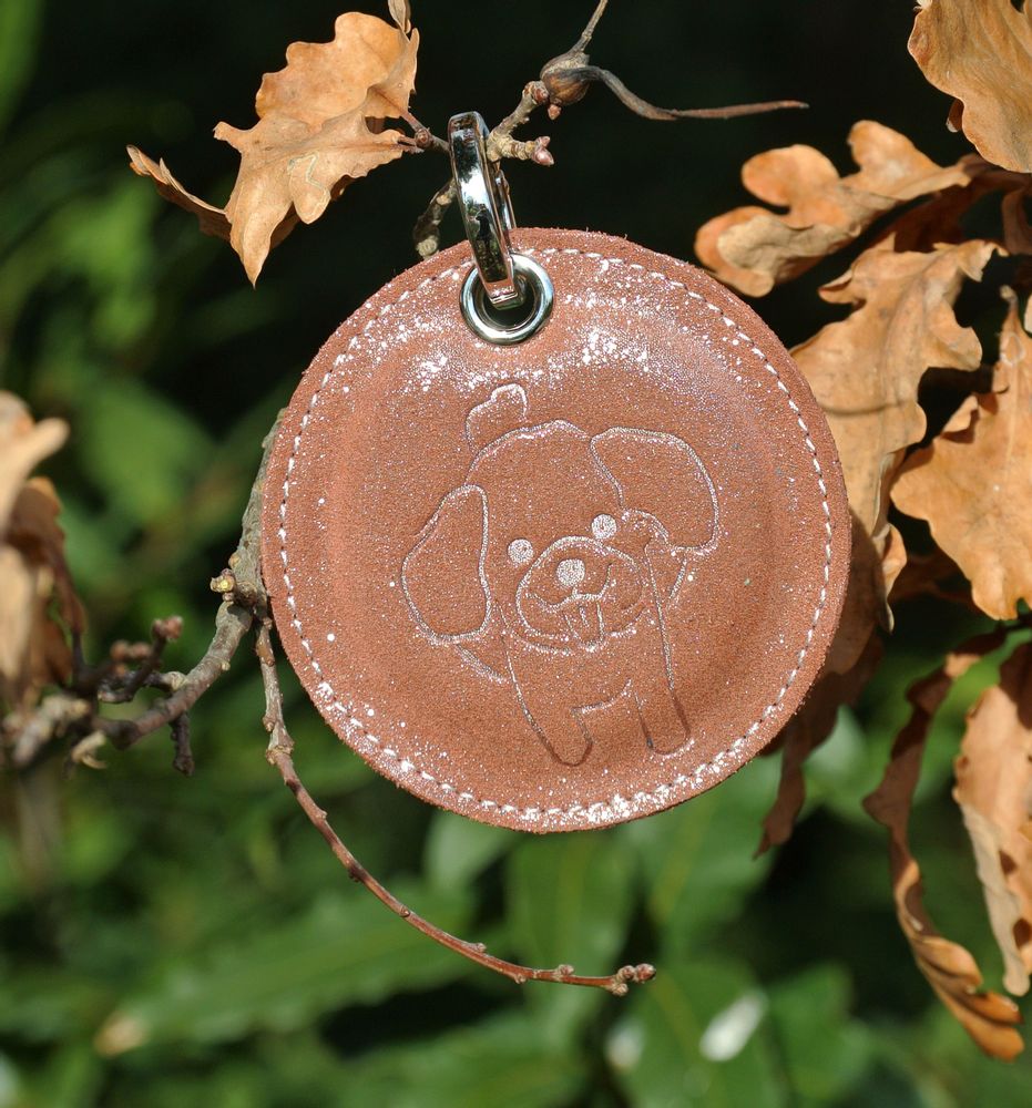 Petite maroquinerie - Porte-clés Chien en cuir pailleté - LA CARTABLIÈRE