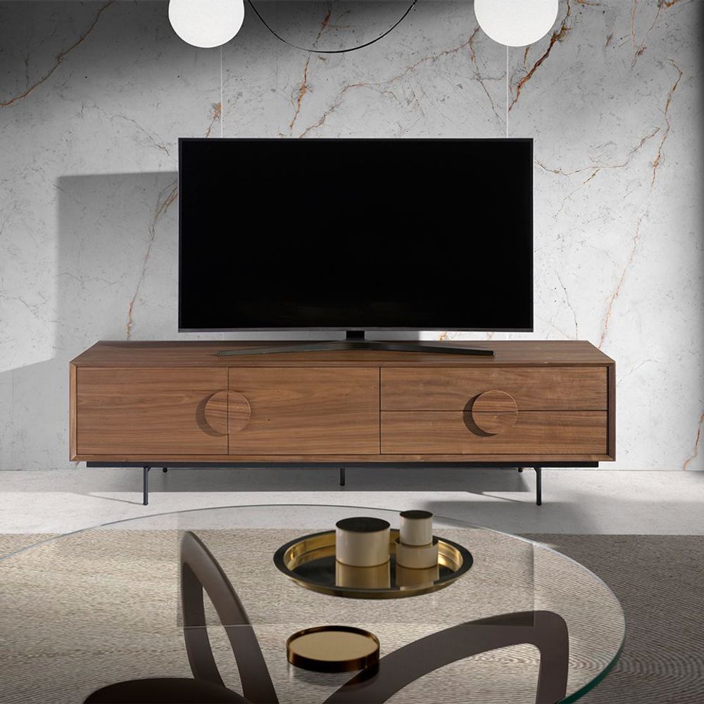 Buffets - Meuble TV en bois de noyer et acier noir - ANGEL CERDÁ