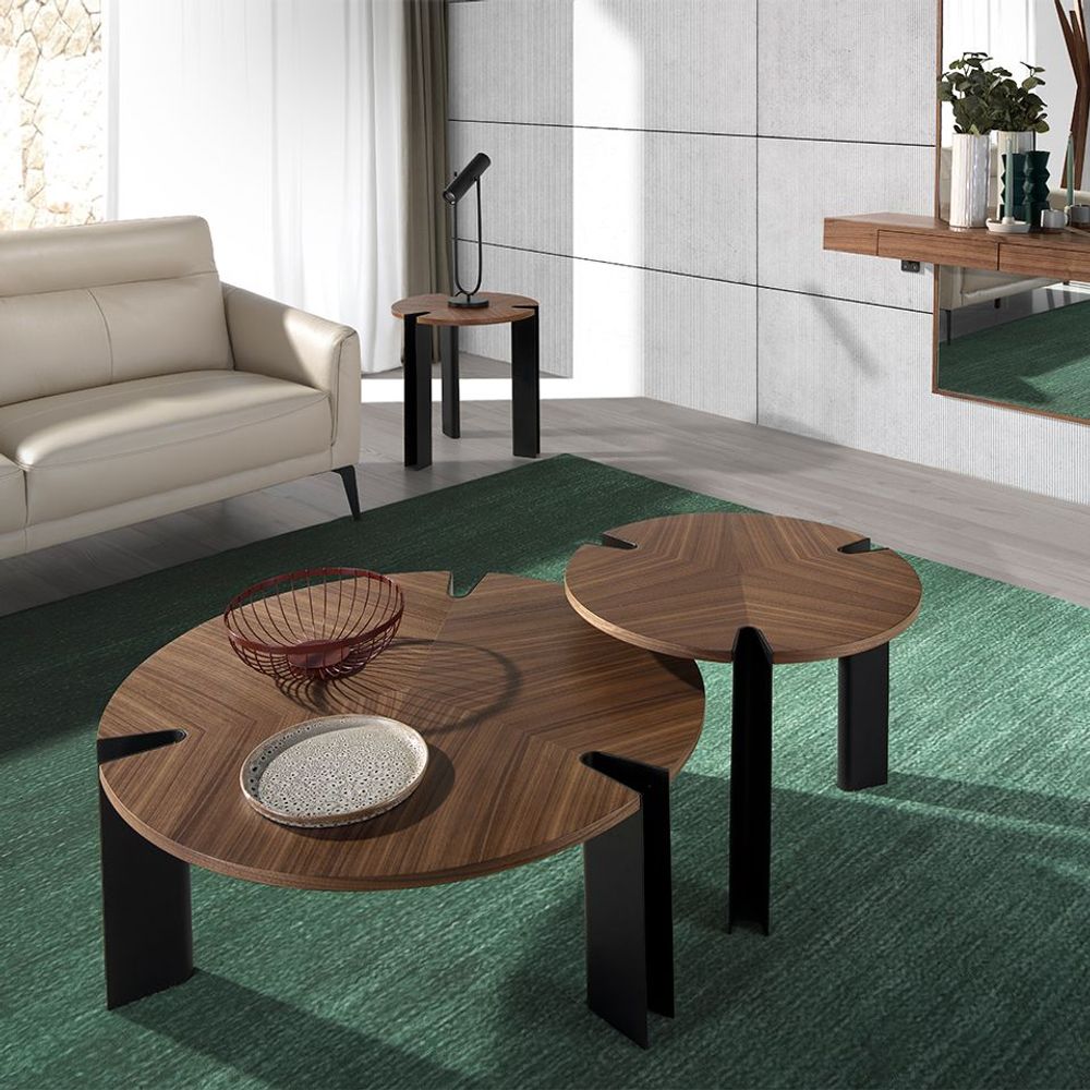 Coffee tables - Corner table walnut and black steel - ANGEL CERDÁ