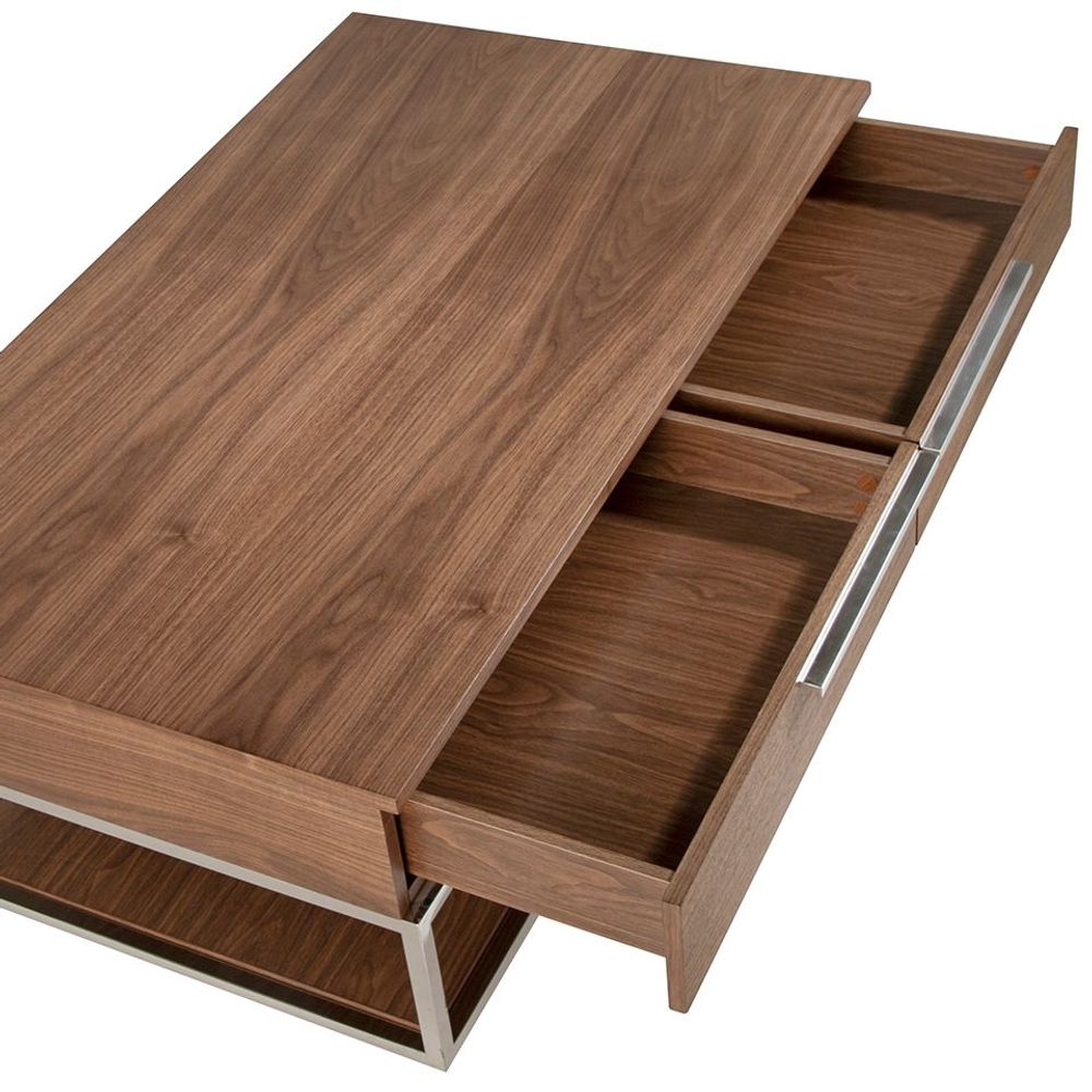 Coffee tables - Rectangular coffee table in walnut and chromed steel - ANGEL CERDÁ