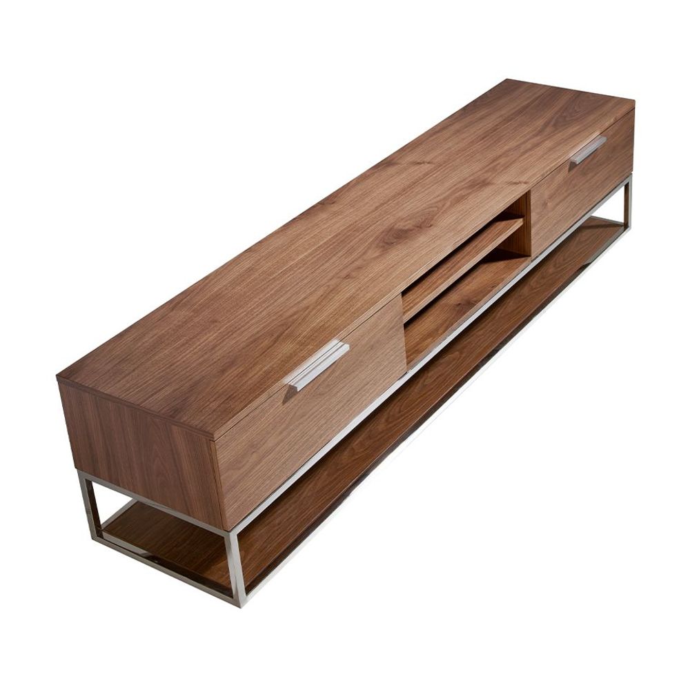 Sideboards - Rectangular TV stand with walnut and chromed steel - ANGEL CERDÁ