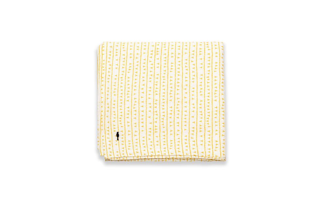 Table linen - Nappe de table 100%lin Motif ARRASTA PÉ couleur JAUNE - SABIÁ DESIGN
