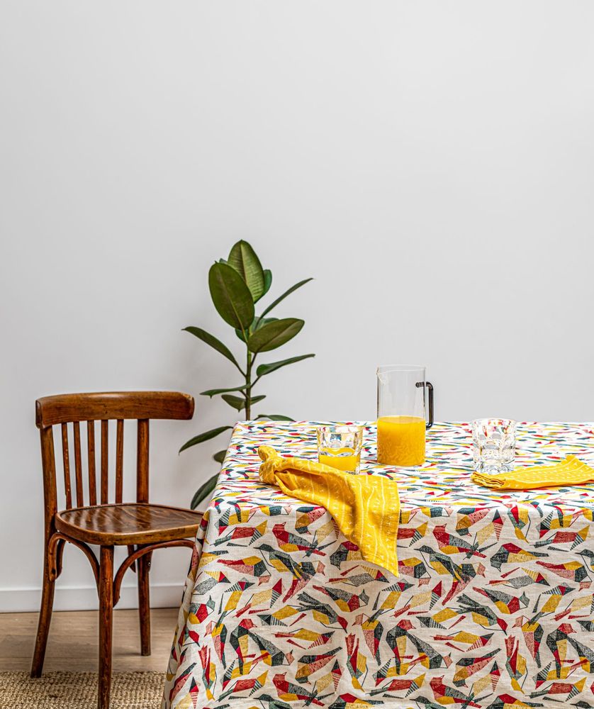 Table linen - Serviette de table (par 2) 100% lin - 45x45cm - Motif ARRASTA PÉ couleur jaune ABACAXI - SABIÁ DESIGN