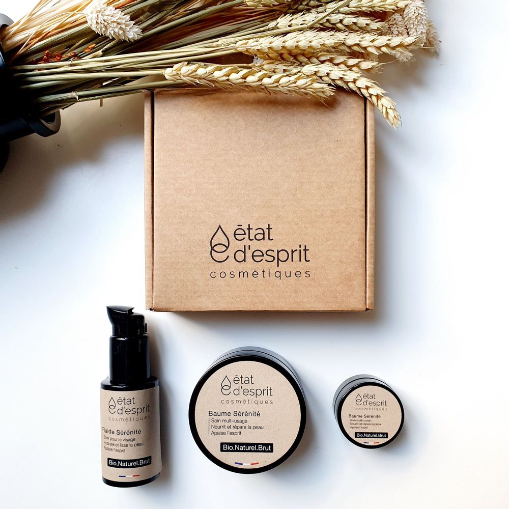Gifts - Serenity Gift Set - Facial Fluid, Multipurpose Balm, and Lip Balm | Refillable Containers - ÉTAT D'ESPRIT