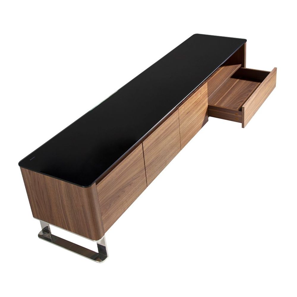 Sideboards - Black glass and walnut TV cabinet - ANGEL CERDÁ