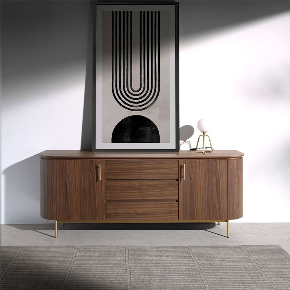 Sideboards - Sideboard in walnut wood and golden steel - ANGEL CERDÁ
