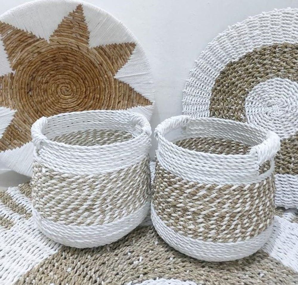 Laundry baskets - Seagrass and raffia laundry basket (Bali) - PO12 - BALINAISA