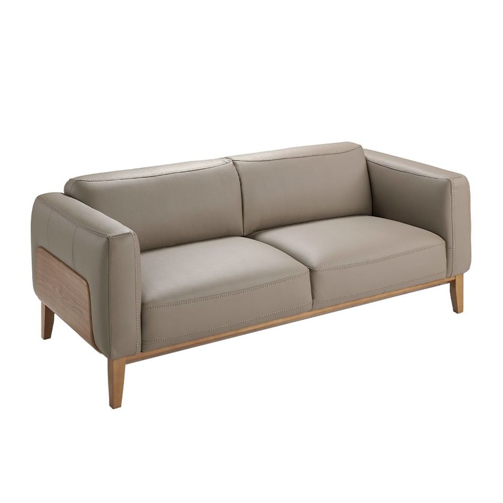 Sofas - 3 seater upholstered leather sofa with walnut details - ANGEL CERDÁ