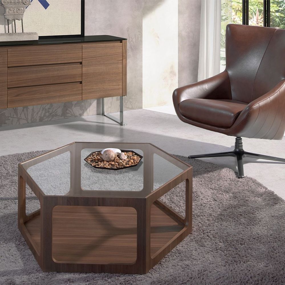 Tables basses - Table basse hexagonale en noyer - ANGEL CERDÁ
