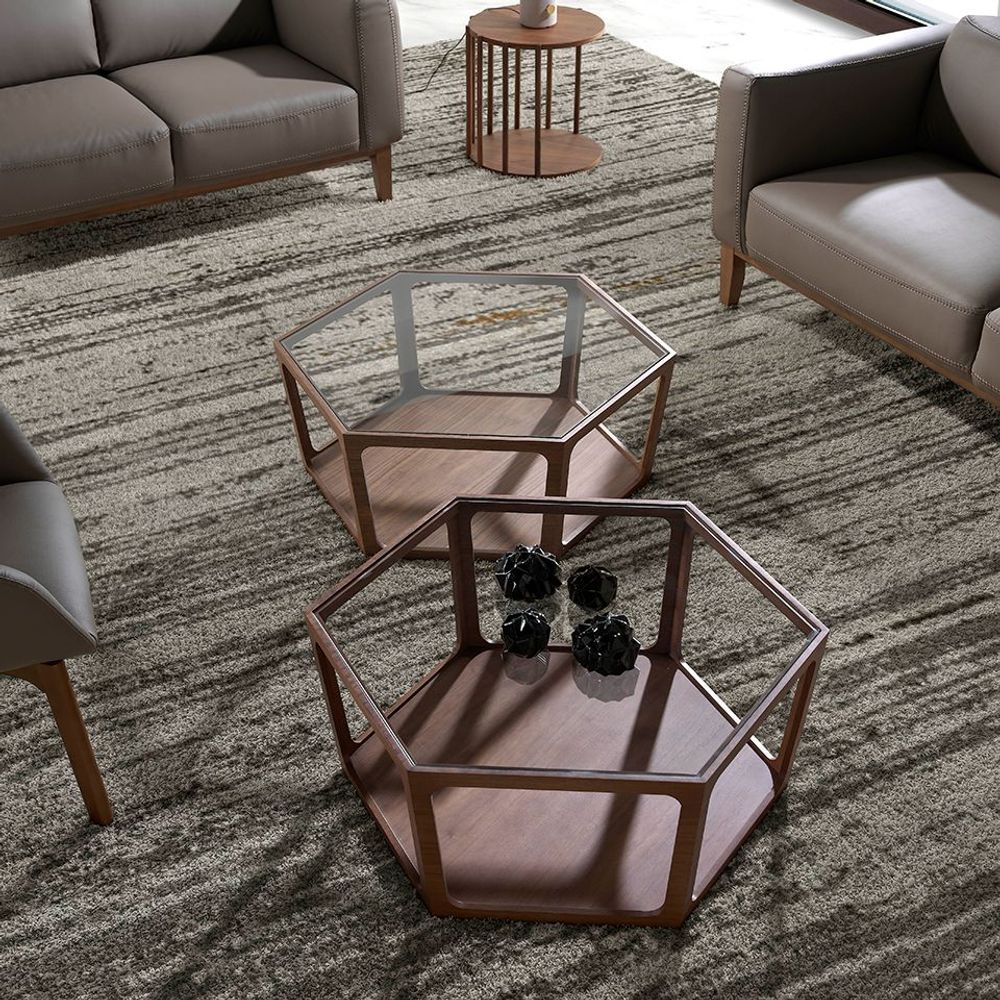 Tables basses - Table basse hexagonale en noyer - ANGEL CERDÁ