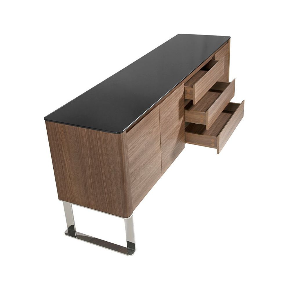 Sideboards - Walnut sideboard and black glass top - ANGEL CERDÁ