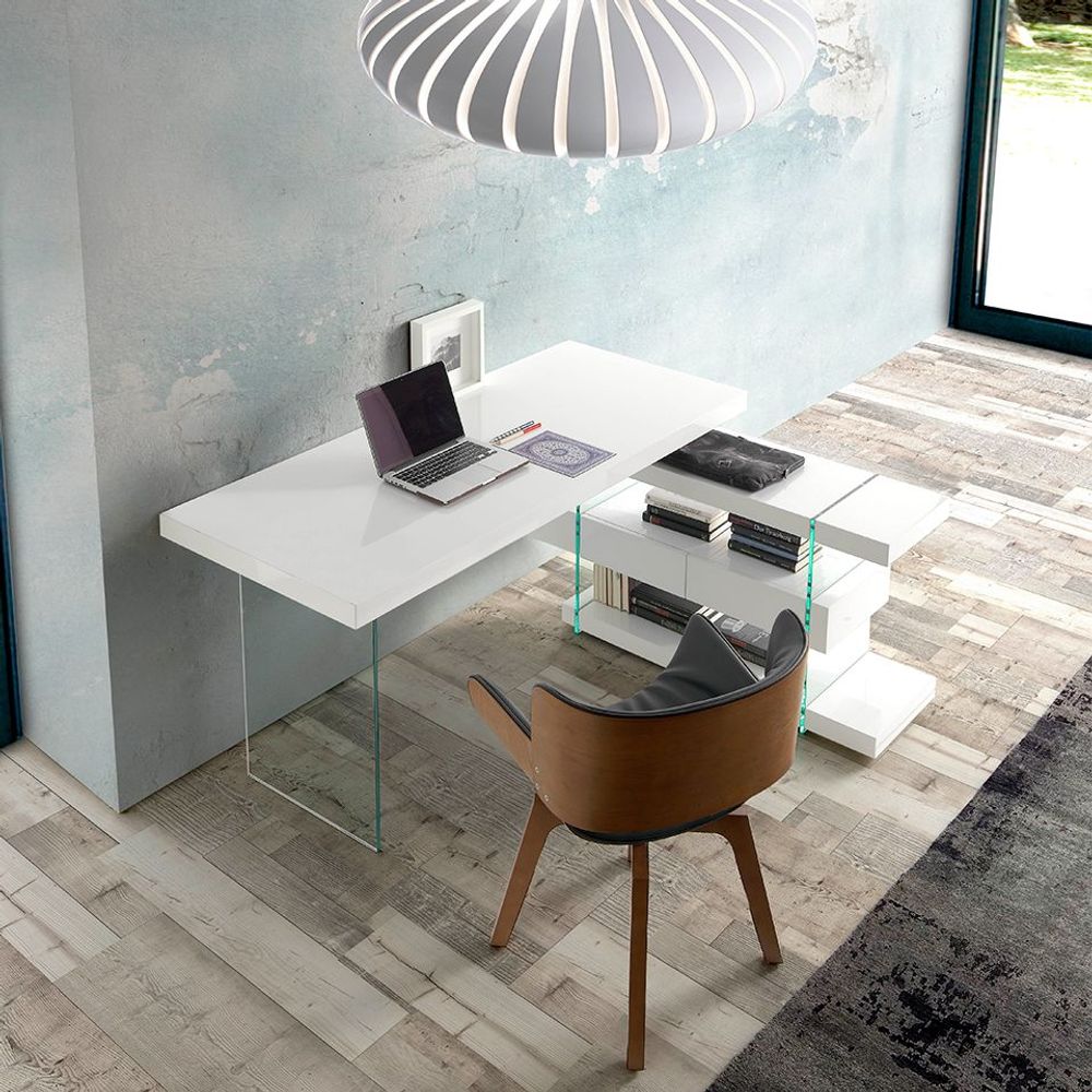Mobilier et rangements pour bureau - Bureau blanc et verre - ANGEL CERDÁ