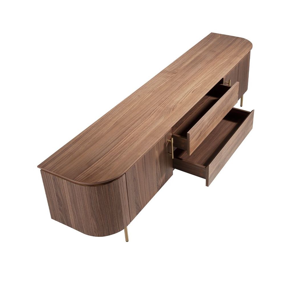 Sideboards - TV stand in walnut wood and golden steel - ANGEL CERDÁ