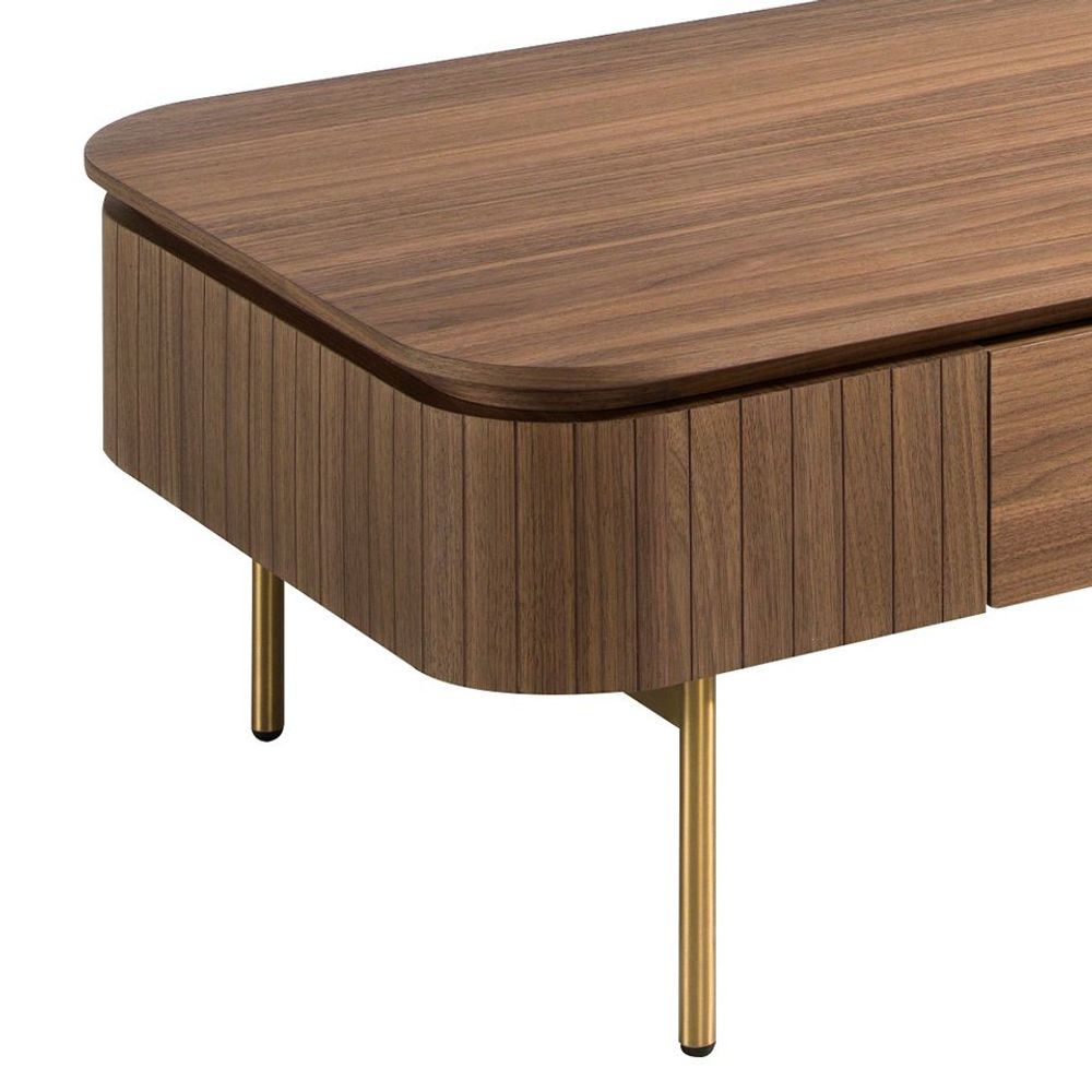 Coffee tables - Rectangular coffee table in walnut and golden steel - ANGEL CERDÁ