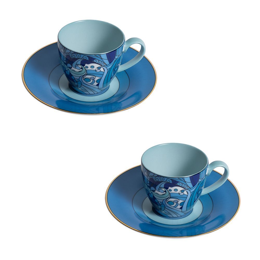 Mugs - Set of 2 - Coffee Cups and Saucers Set – Blue Cachemire - HOME BY KRISTY