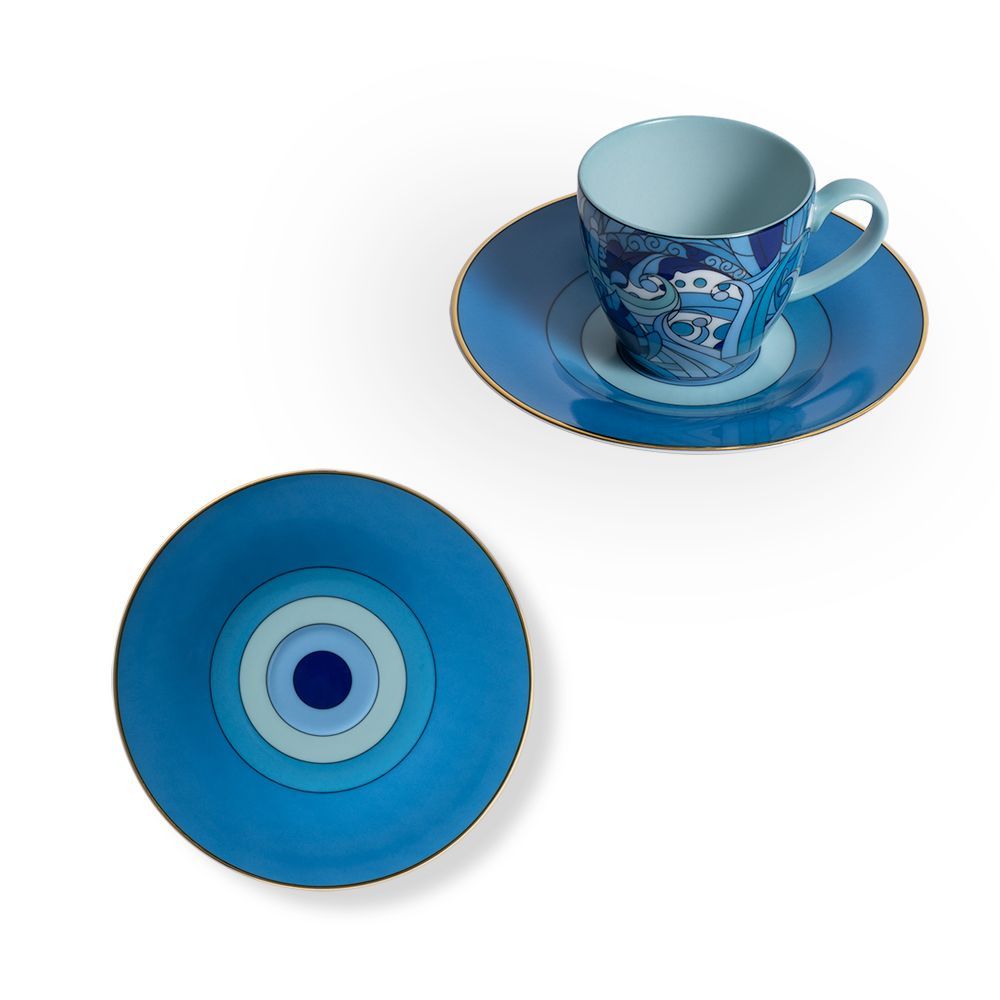 Mugs - Set of 2 - Coffee Cups and Saucers Set – Blue Cachemire - HOME BY KRISTY