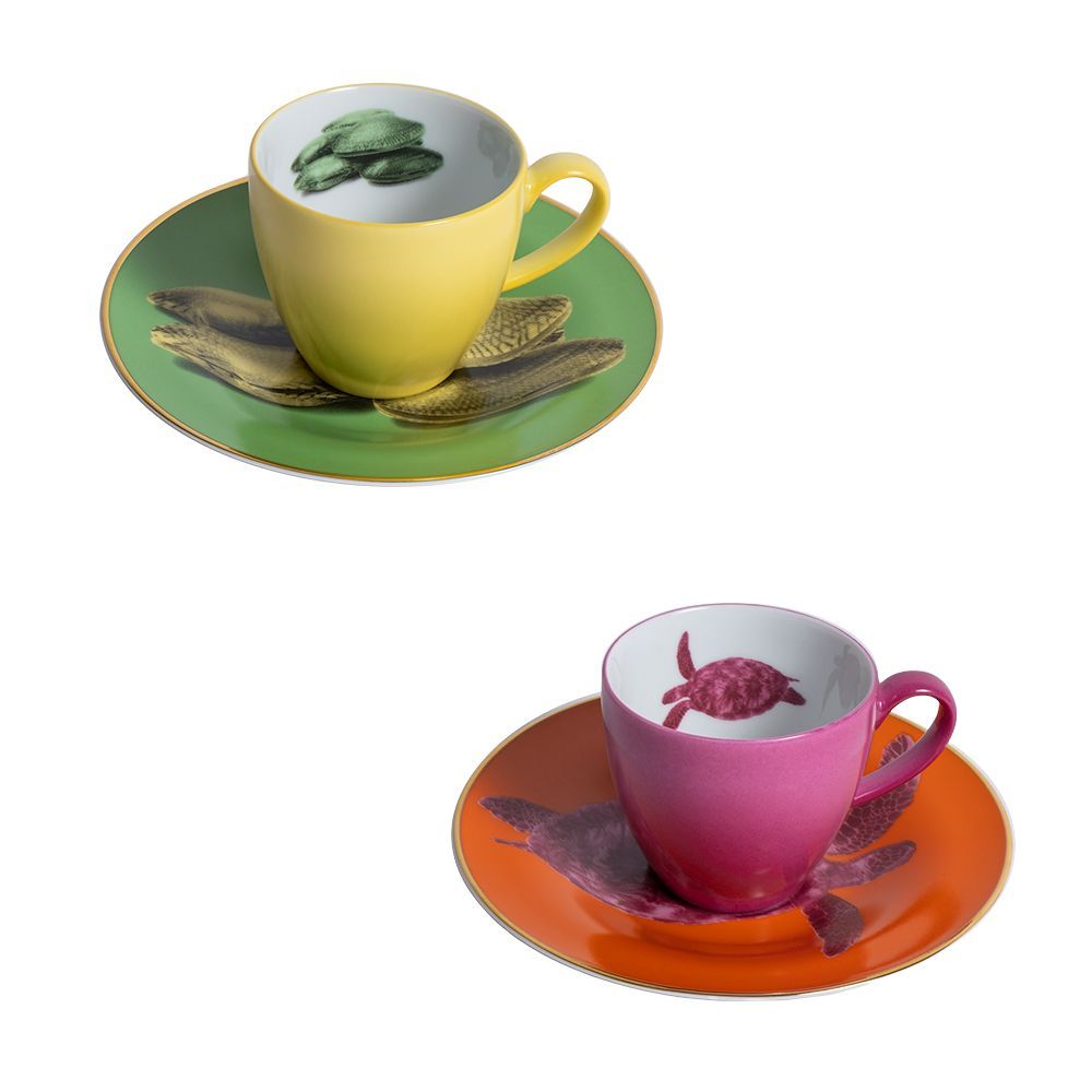 Mugs - Set of 2 - Coffee Cups and Saucers Set Bi-Color - HOME BY KRISTY