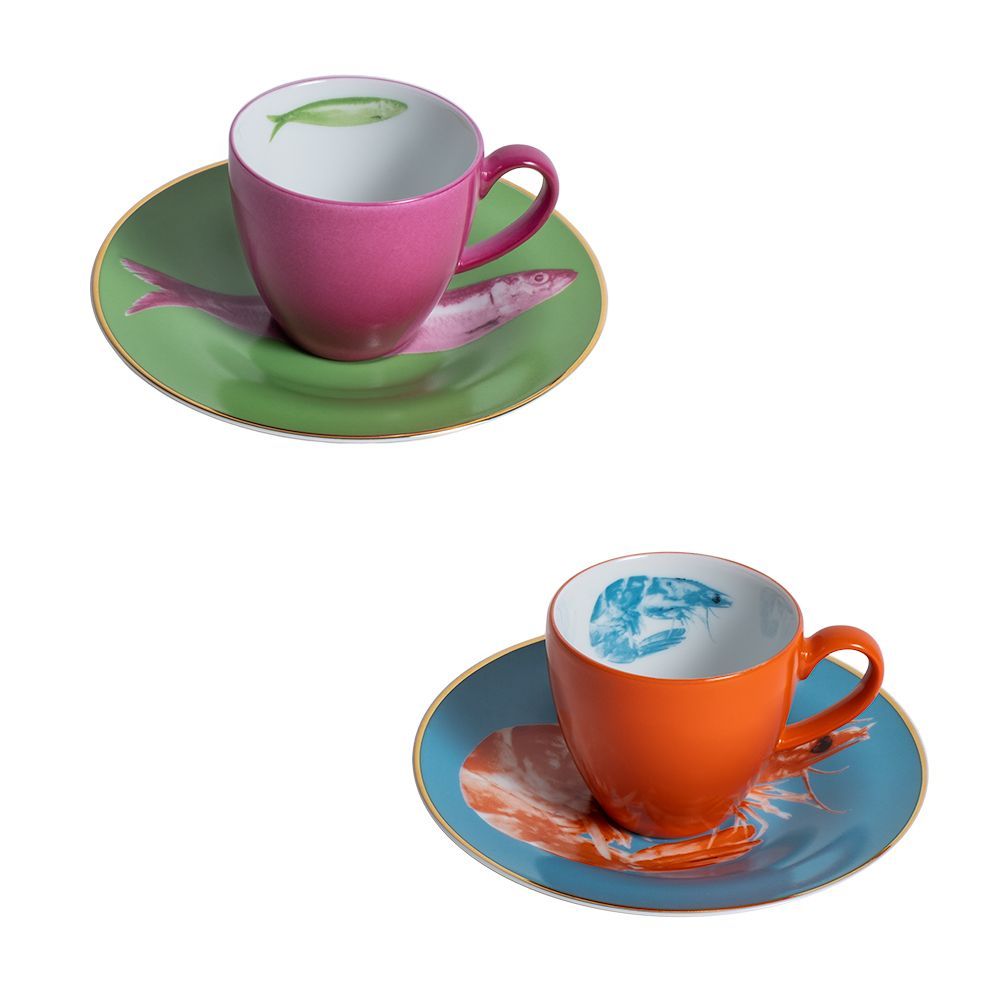 Mugs - Set of 2 - Coffee Cups and Saucers Set Bi-Color - HOME BY KRISTY