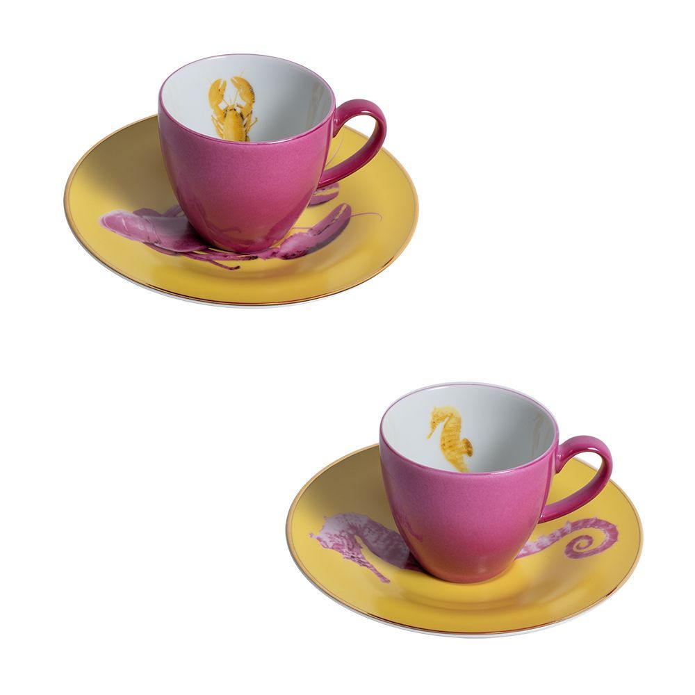 Mugs - Set of 2 - Coffee Cups and Saucers Set Bi-Color - HOME BY KRISTY