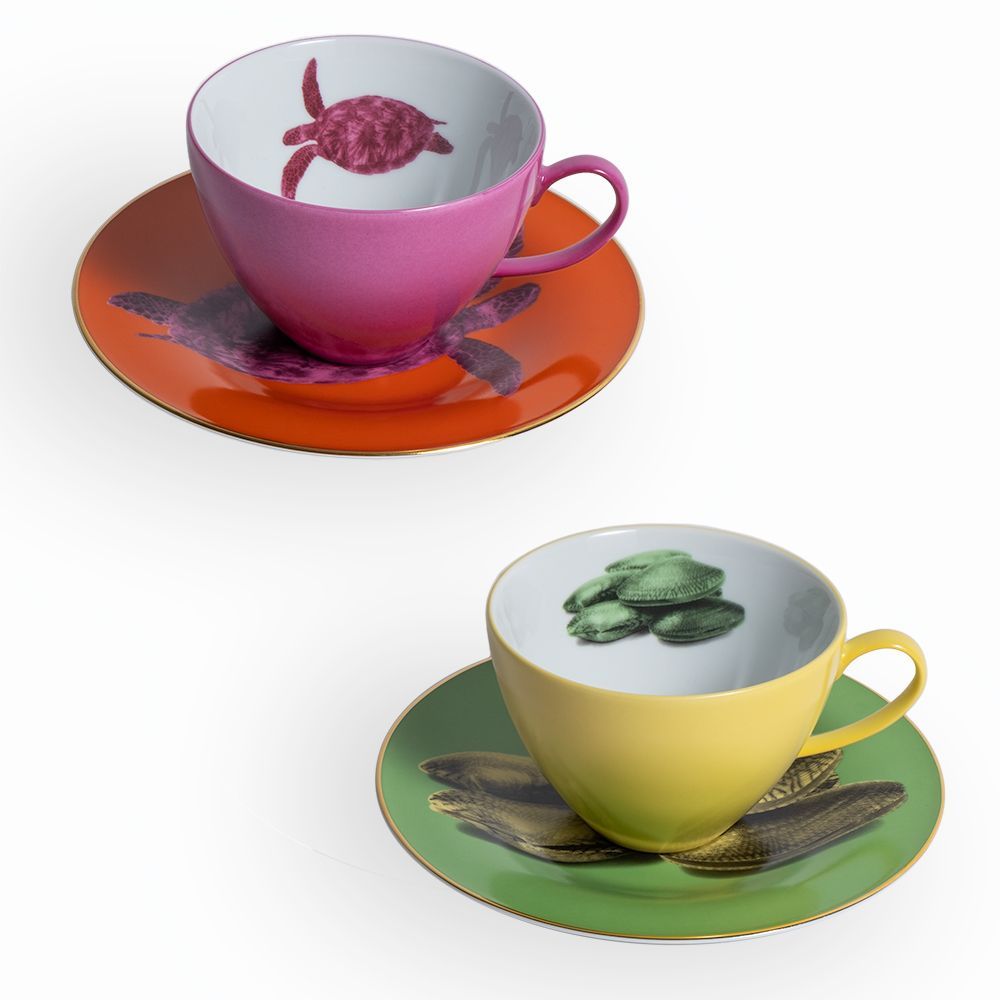Mugs - Set of 2 - Tea Cups and Saucers Set Bi-Color - HOME BY KRISTY