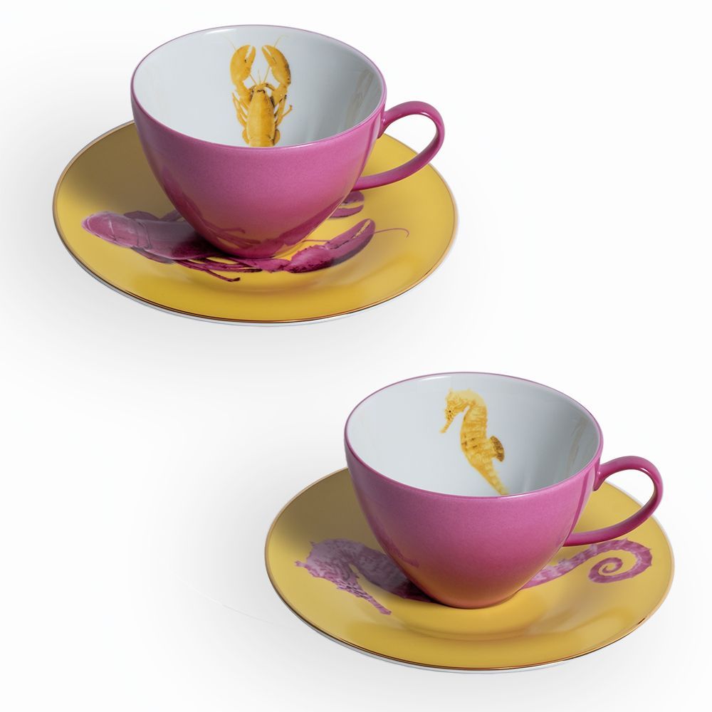Mugs - Set of 2 - Tea Cups and Saucers Set Bi-Color - HOME BY KRISTY