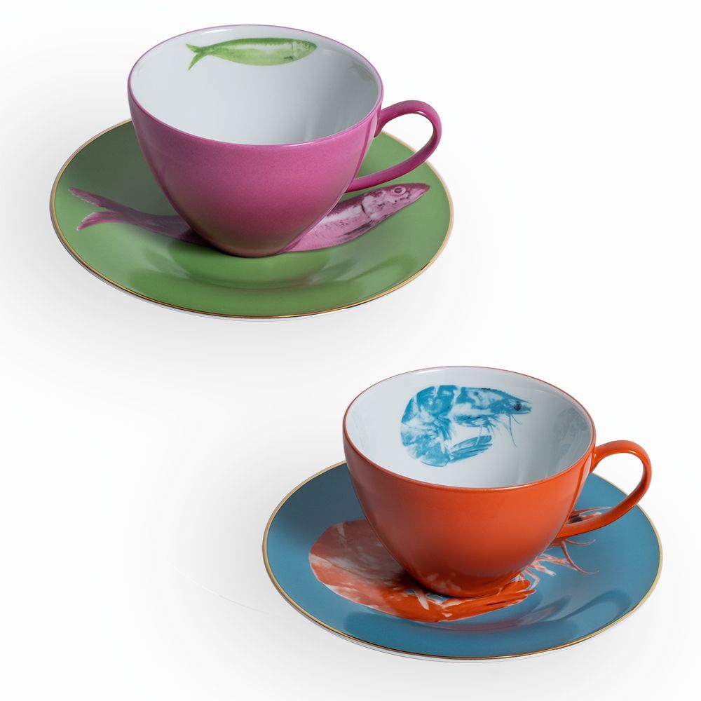 Mugs - Set of 2 - Tea Cups and Saucers Set Bi-Color - HOME BY KRISTY