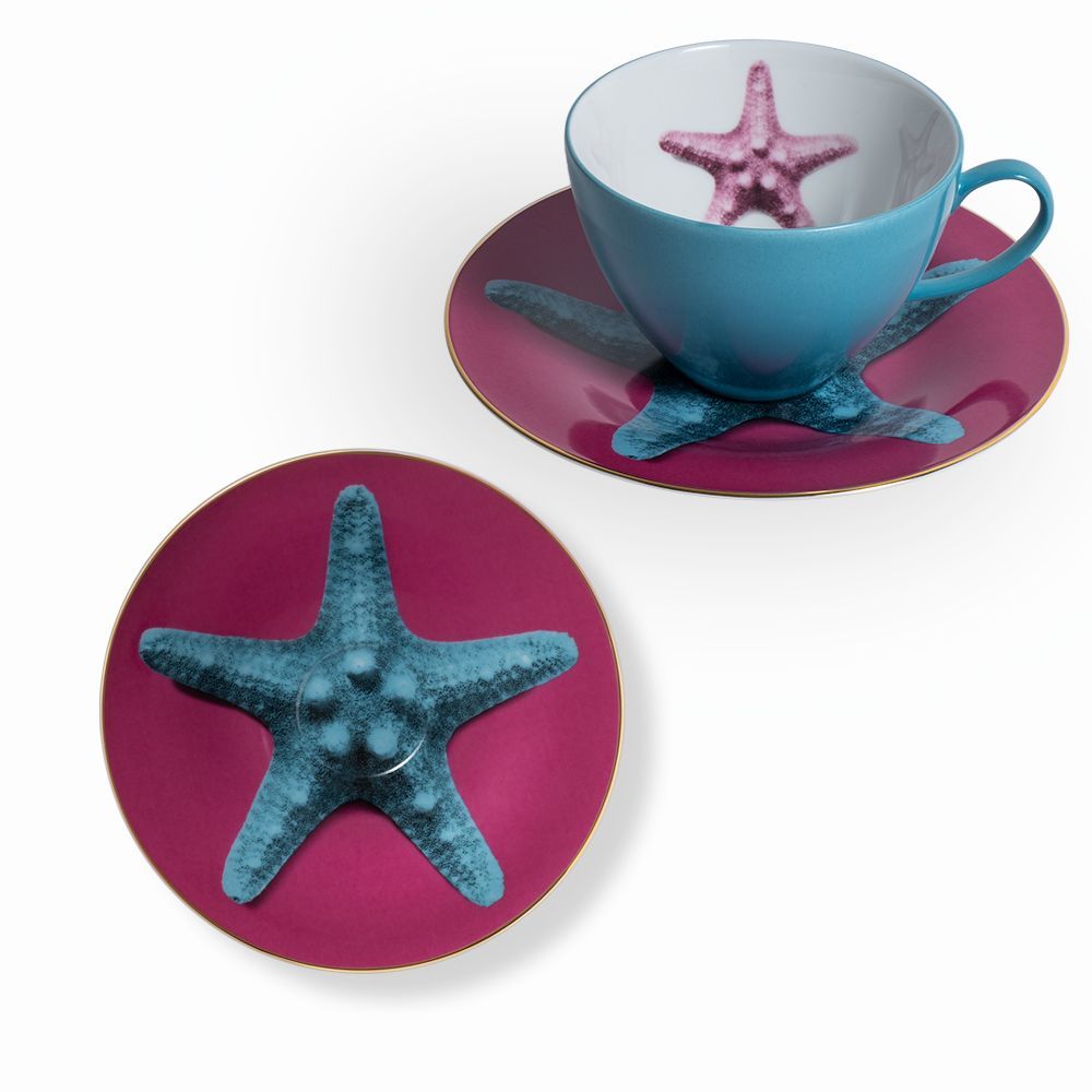 Mugs - Set of 2 - Tea Cups and Saucers Set Bi-Color - HOME BY KRISTY