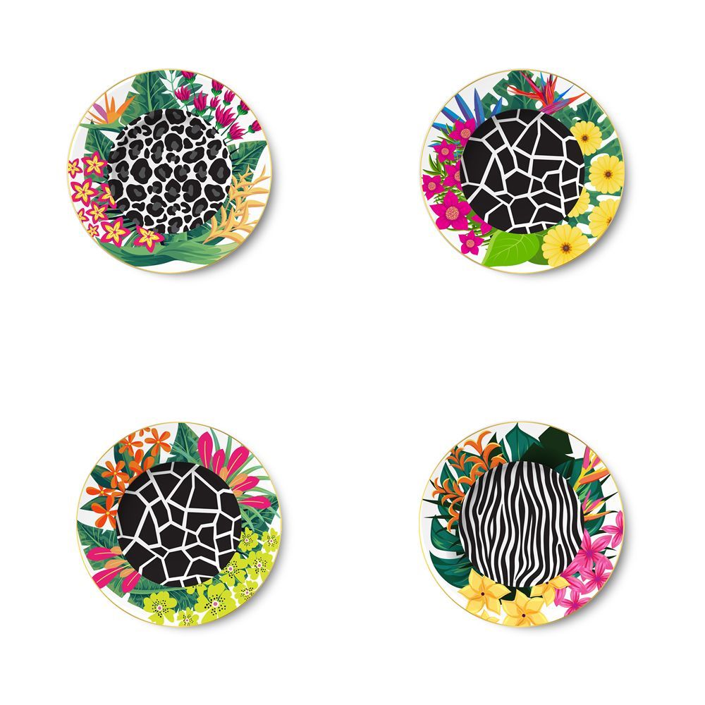 Assiettes au quotidien - Set de 4 - Jeu d’Assiettes à Dessert Animaux Bijoux - HOME BY KRISTY