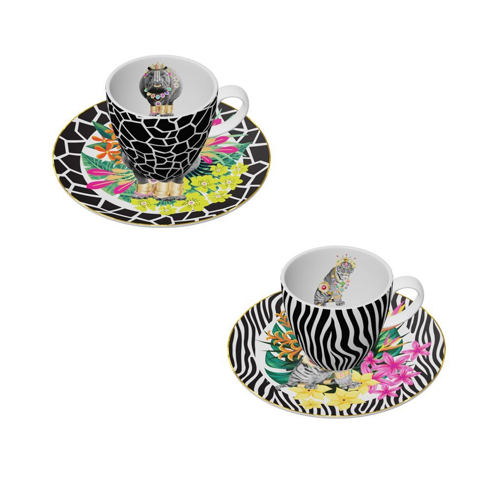 Mugs - Set of 2 - Coffee Cups and Saucers Set Animals Bijoux - HOME BY KRISTY
