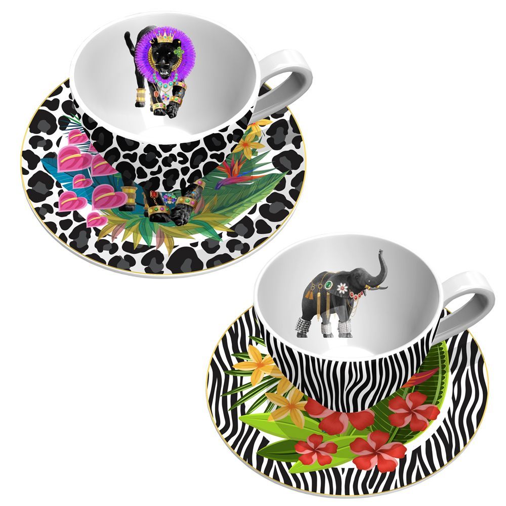 Mugs - Set of 2 - Tea Cups and Saucers Set Bijoux Animals - HOME BY KRISTY