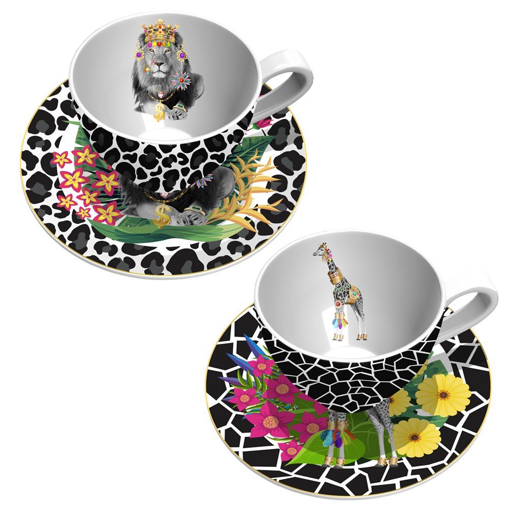 Mugs - Set of 2 - Tea Cups and Saucers Set Bijoux Animals - HOME BY KRISTY