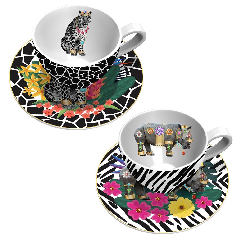 Mugs - Set of 2 - Tea Cups and Saucers Set Bijoux Animals - HOME BY KRISTY