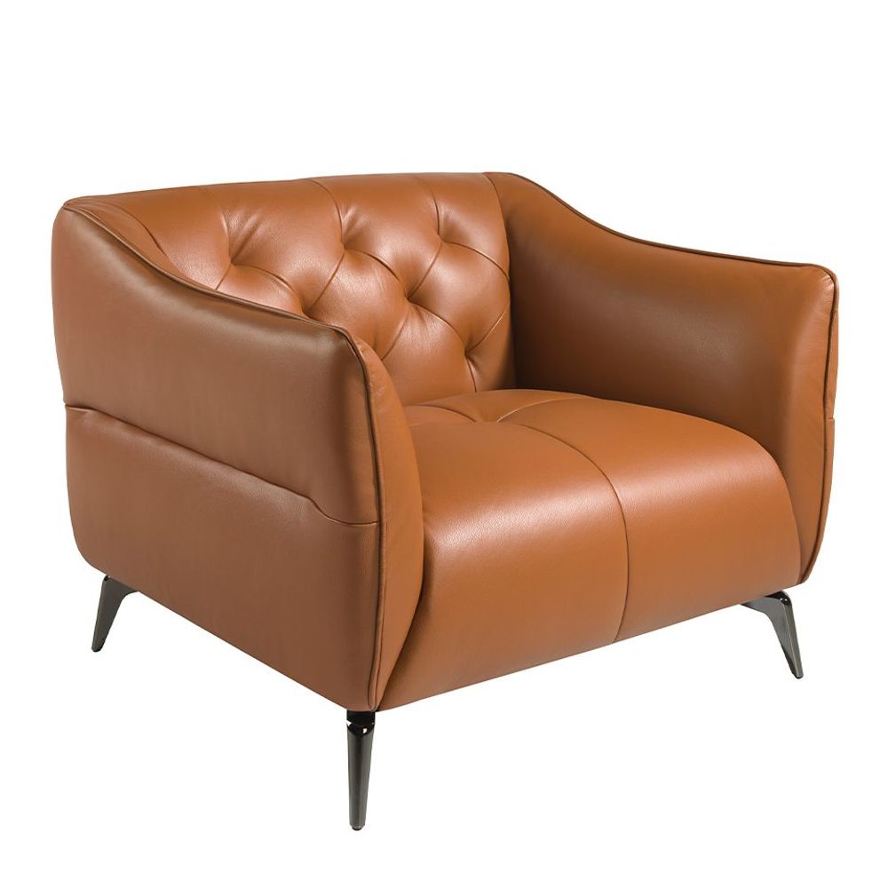Fauteuils - Fauteuil tapissé en cuir marron capitonné - ANGEL CERDÁ